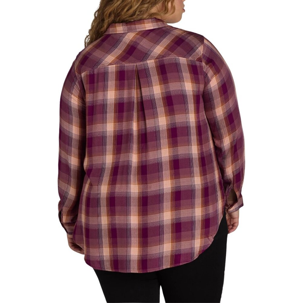 Terra & Sky Women's Plus Button Down Shirt Plaid Long Sleeve Size 1X, 2X Purple - Picture 4 of 12